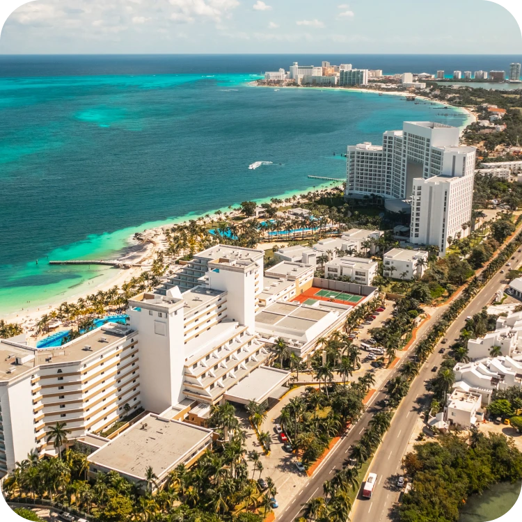 Cancun hotel zone aerial view