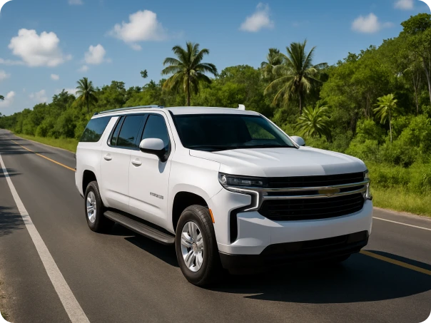 White Suburban on the highway
